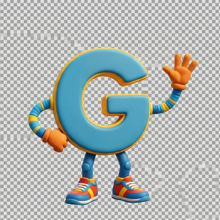 Capital G with arms and legs waving.